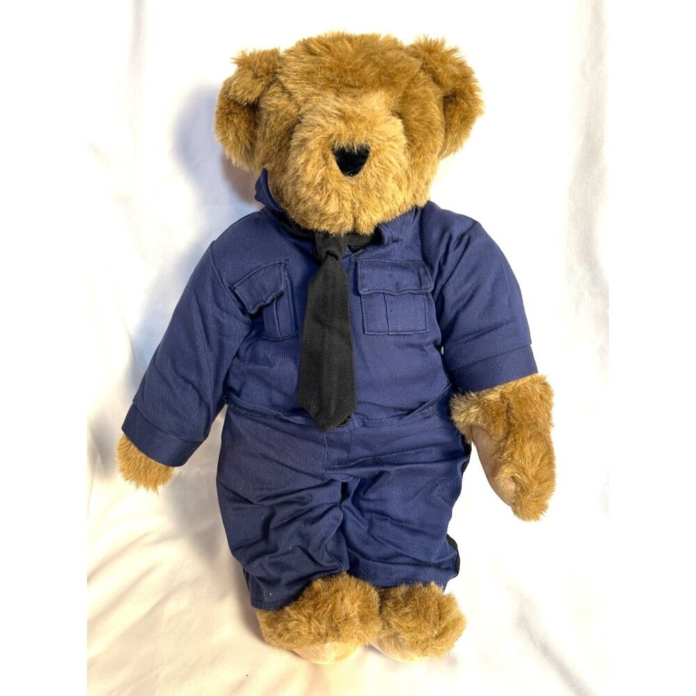 Vermont Teddy Bear Police Officer Blue Outfit W/Black Tie Belt Handcuffs 16"